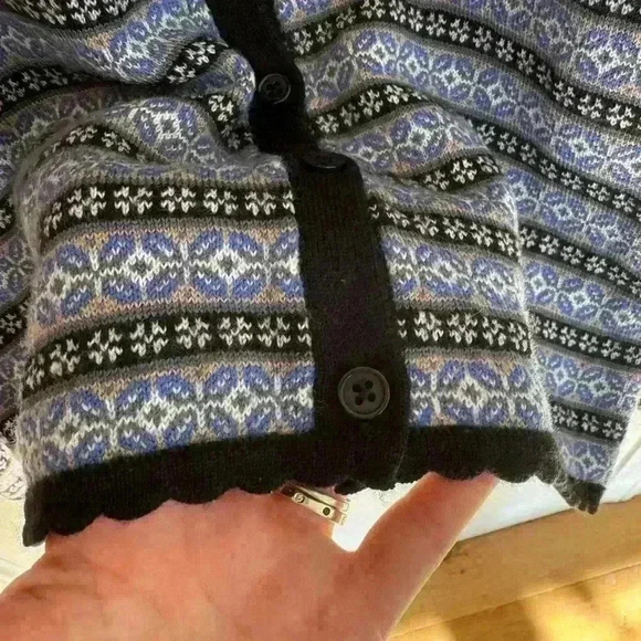 100% Merino Wool Button Up Sweater By Willi Smith Blue and Black Size Small - Picture 4 of 10